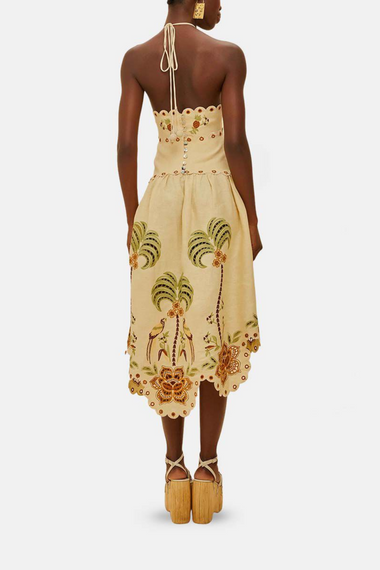 Delicate Forest Sand Richelieu Embroidered Midi Dress