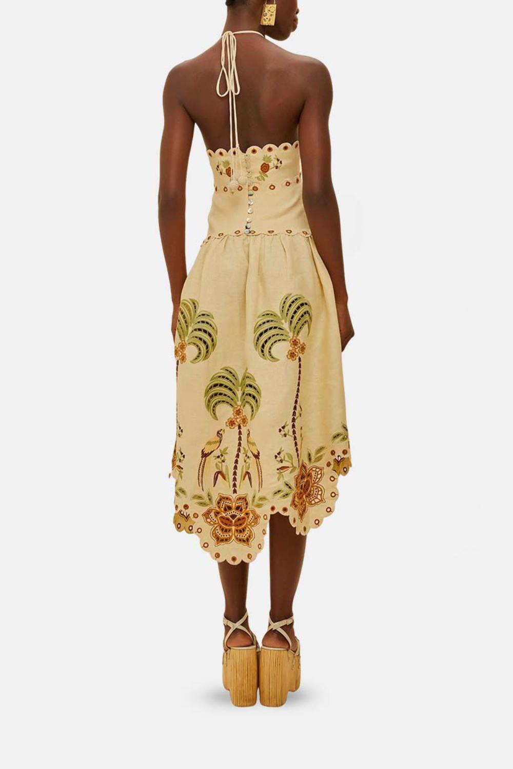 Load image into Gallery viewer, Delicate Forest Sand Richelieu Embroidered Midi Dress
