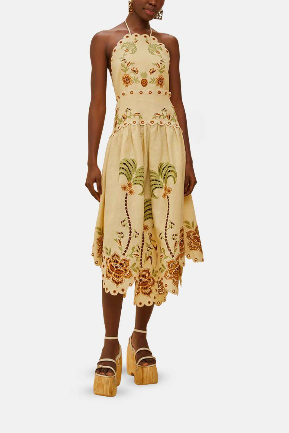 Load image into Gallery viewer, Delicate Forest Sand Richelieu Embroidered Midi Dress
