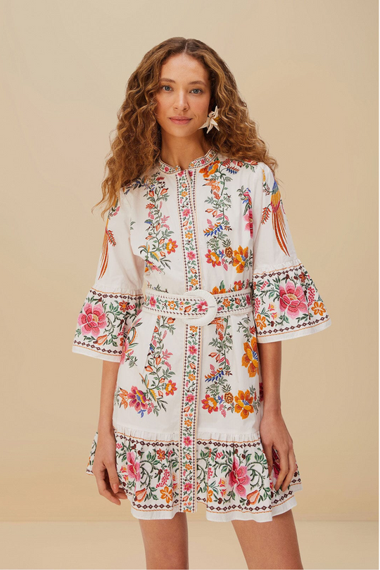 Load image into Gallery viewer, Delicate Forest Scarves Off-White Mini Dress
