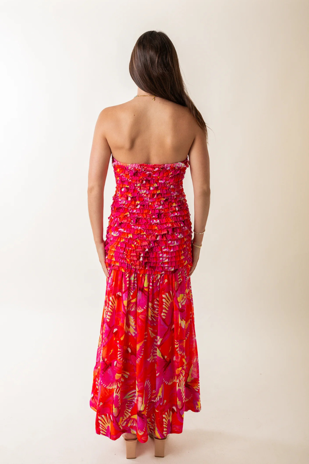 Load image into Gallery viewer, Flying Birds Orange Strapless Midi Dress
