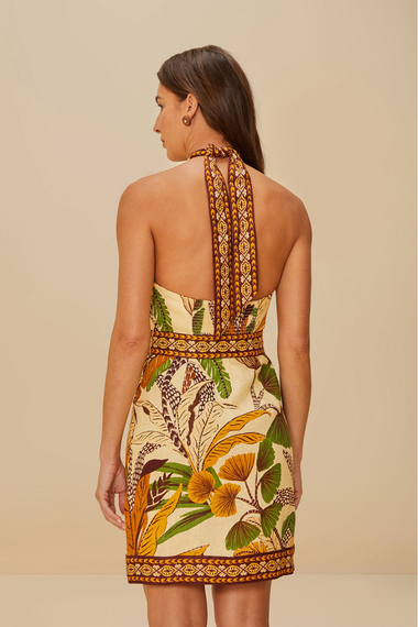 Foliage Sketch Sand Halter Neck Mini Dress