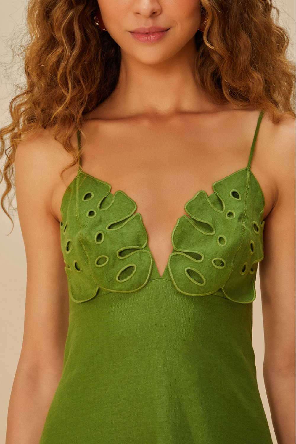 Load image into Gallery viewer, Green Monstera Embroidery Midi Dress
