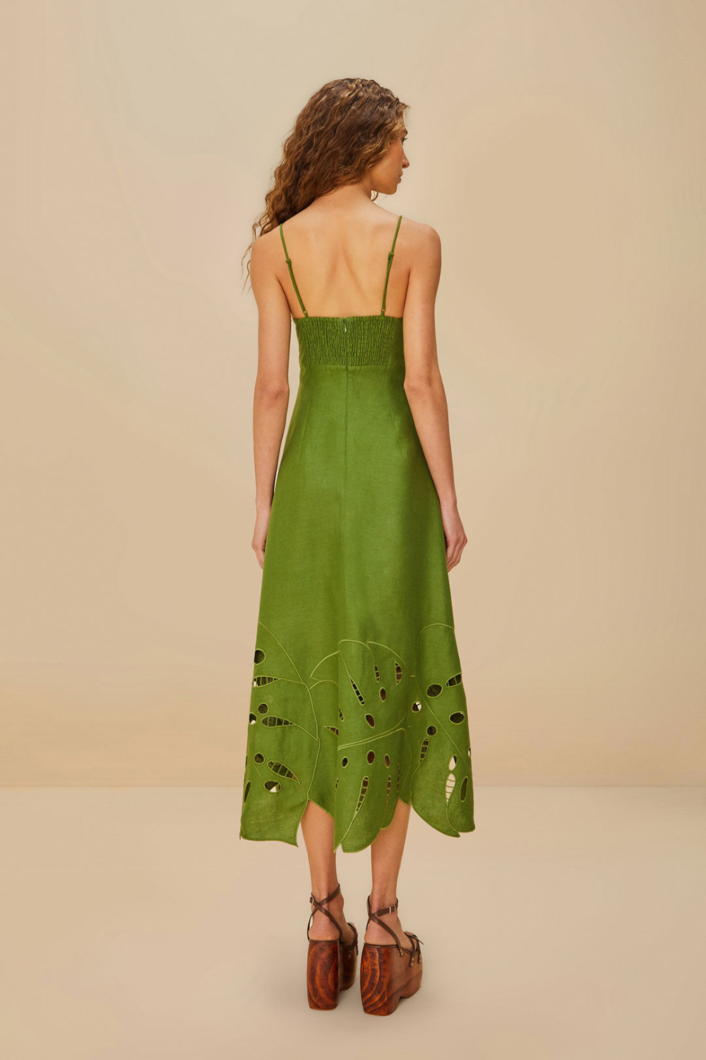 Load image into Gallery viewer, Green Monstera Embroidery Midi Dress
