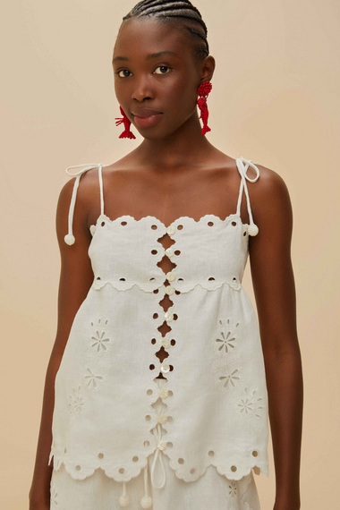 Off-White Flowers Richelieu Sleeveless Blouse