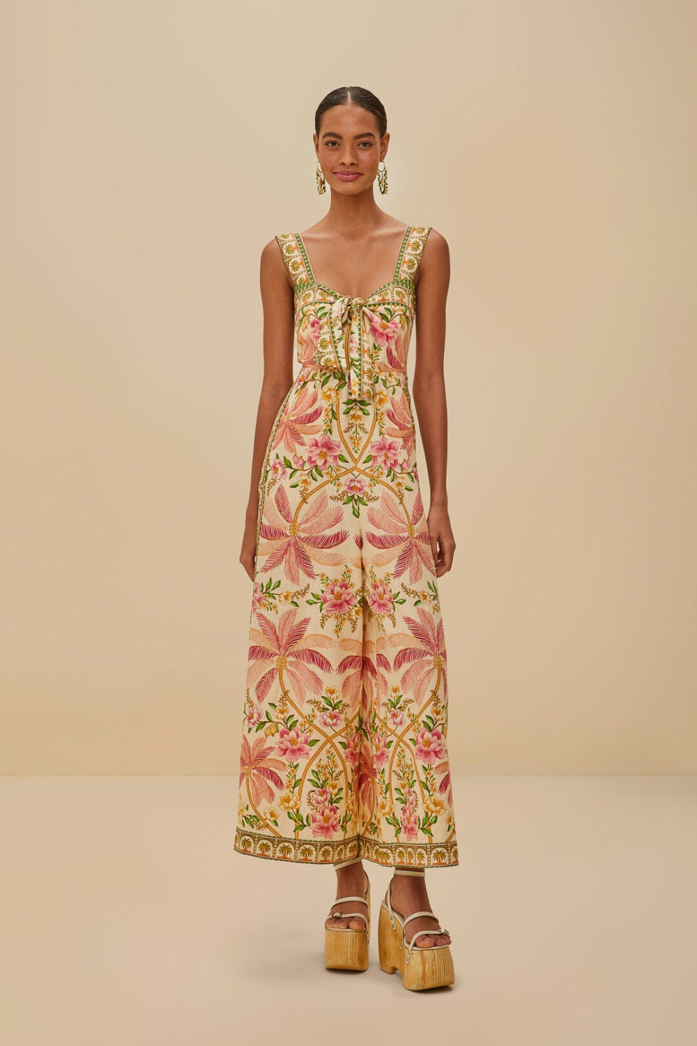 Load image into Gallery viewer, Palm Dream Off-White Strap Knot Jumpsuit
