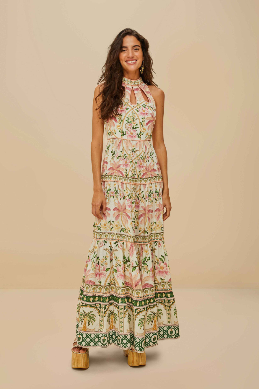 Load image into Gallery viewer, Palm Dress Off-White Sleeveless Maxi Dress
