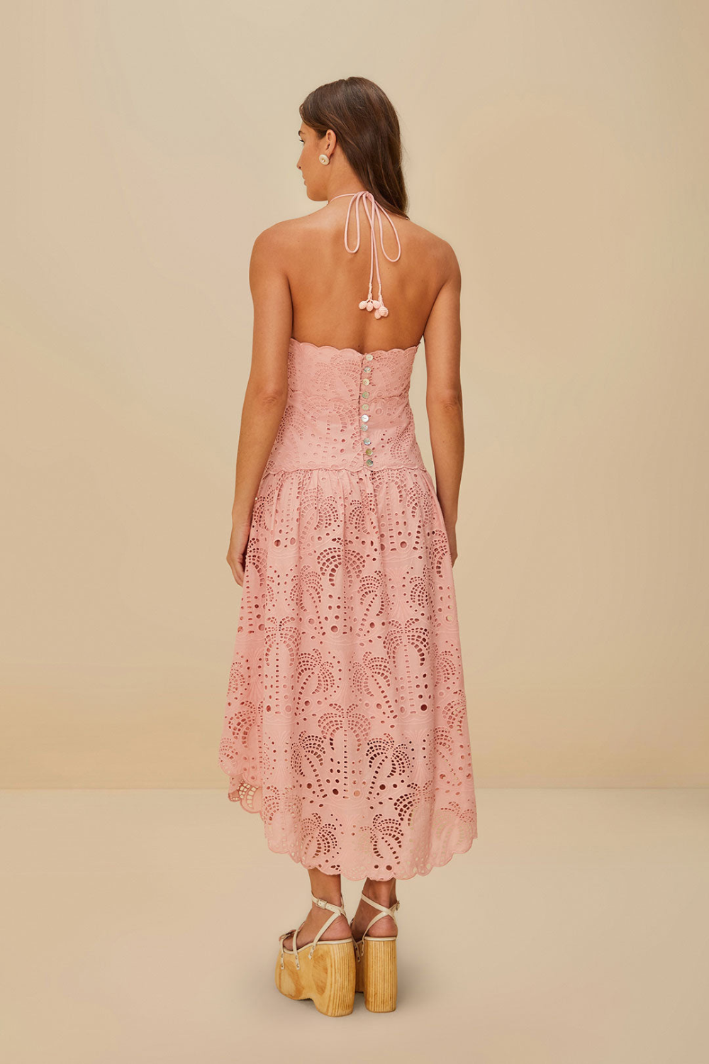 Load image into Gallery viewer, Palm Tree Eyelet Blush Pink Midi Dress Sleeveless
