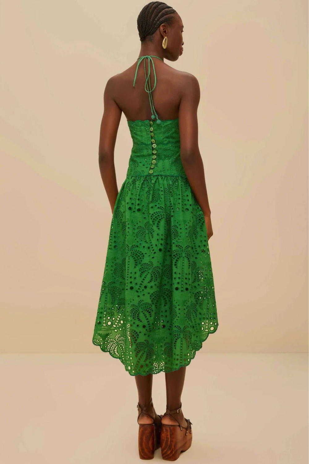 Load image into Gallery viewer, Palm Tree Eyelet Green Midi Dress Sleeveless
