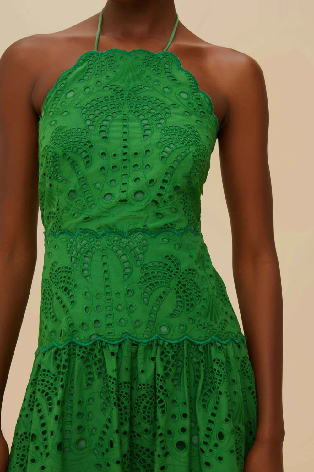 Load image into Gallery viewer, Palm Tree Eyelet Green Midi Dress Sleeveless
