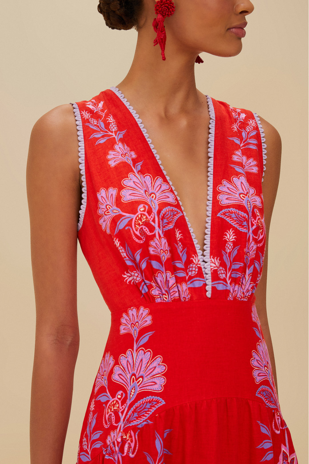 Load image into Gallery viewer, Porcelain Garden Red Midi Dress
