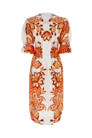 Aura Orange V Neckline Midi Dress