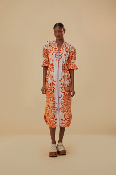 Aura Orange V Neckline Midi Dress - Dress