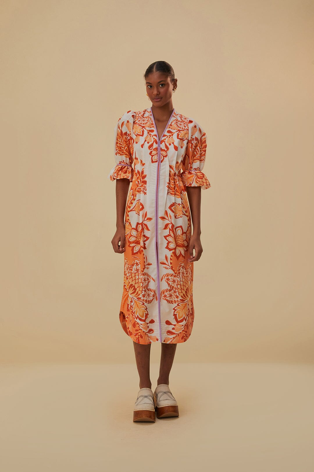 Load image into Gallery viewer, Aura Orange V Neckline Midi Dress - Dress
