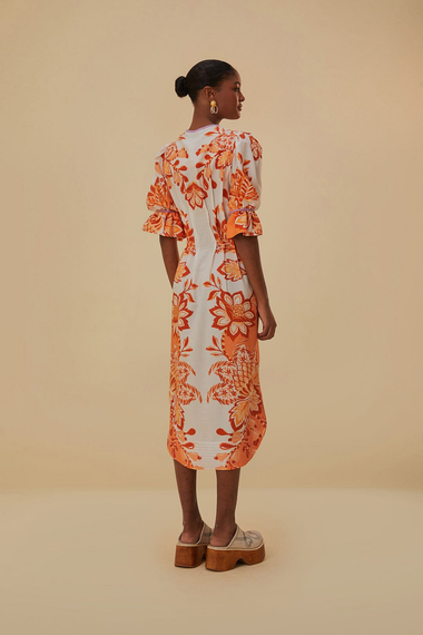 Aura Orange V Neckline Midi Dress - Dress