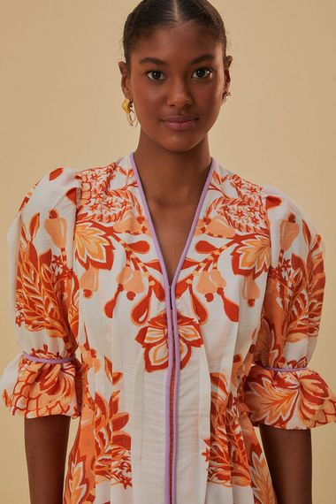 Aura Orange V Neckline Midi Dress - Dress