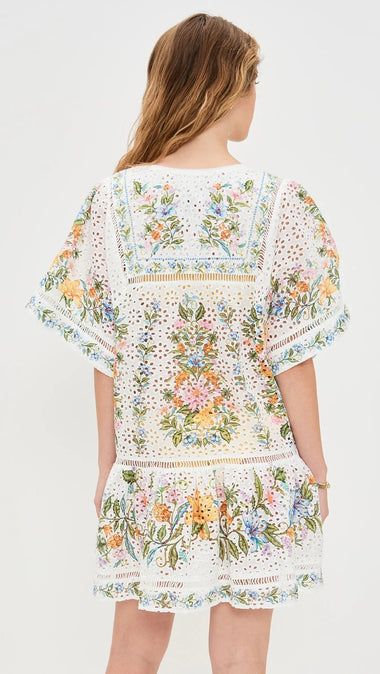 Off White Sweet Bloom Bouquet Short Cover Up