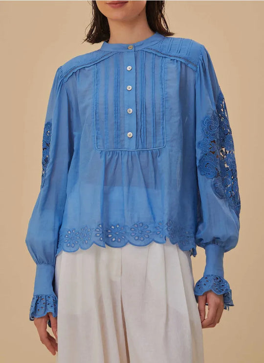 Load image into Gallery viewer, Light Blue Long Sleeve Blouse - Top
