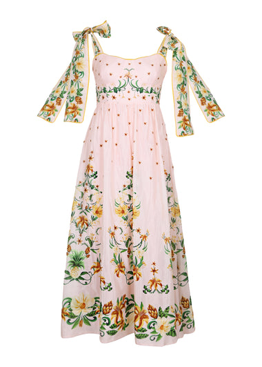 Botanical Beauty Pink Laces Midi Dress