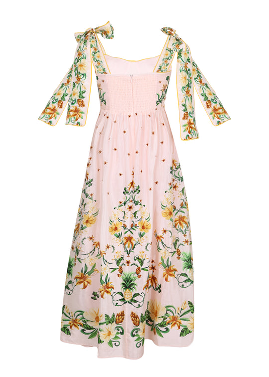 Botanical Beauty Pink Laces Midi Dress