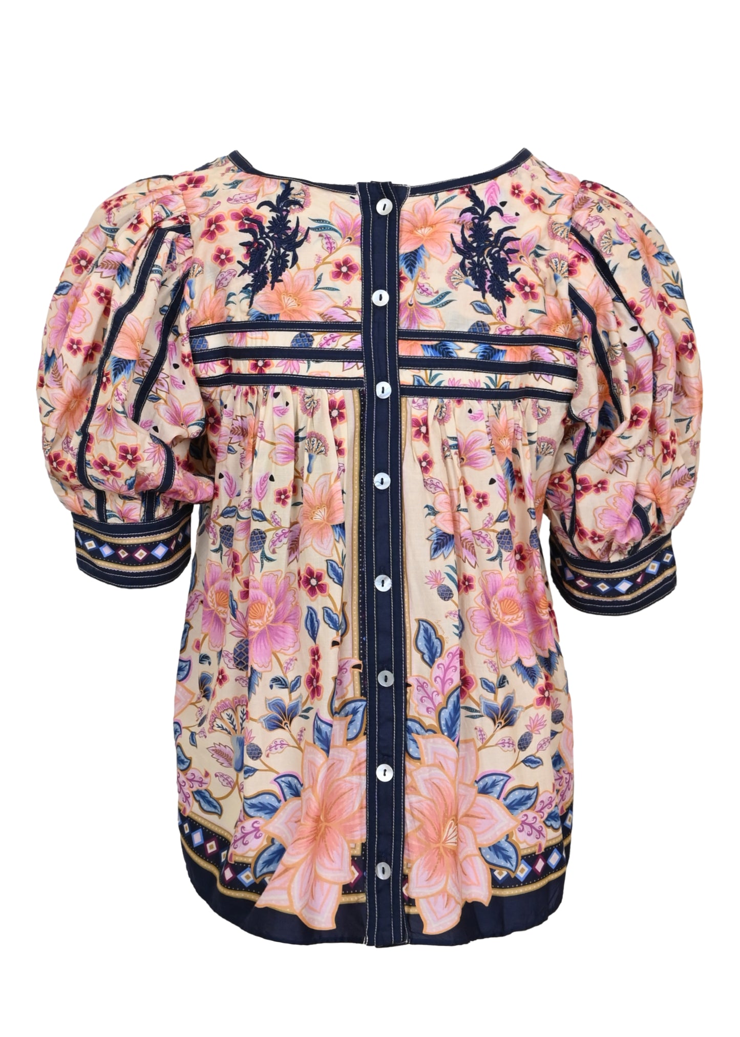 Load image into Gallery viewer, Cream Superbloom Tapestry Puff Sleeve Blouse
