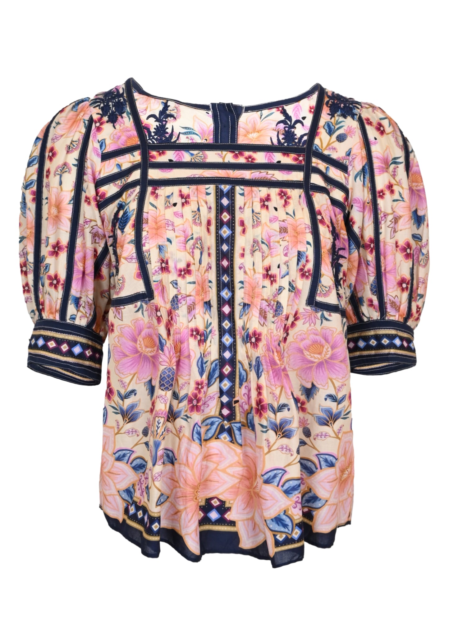 Cream Superbloom Tapestry Puff Sleeve Blouse