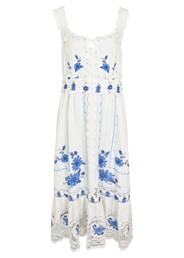 Cross Stitch Richeliue Sunflower Midi Dress Off-White