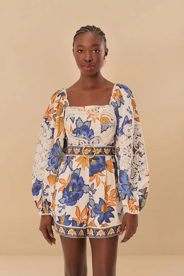 Off White Summer Flowers Romper