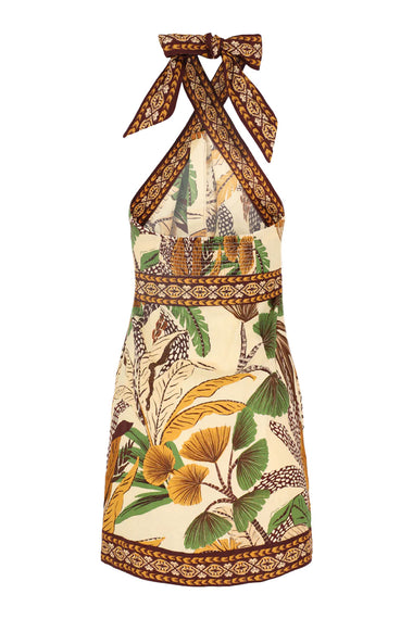 Foliage Sketch Sand Halter Neck Mini Dress