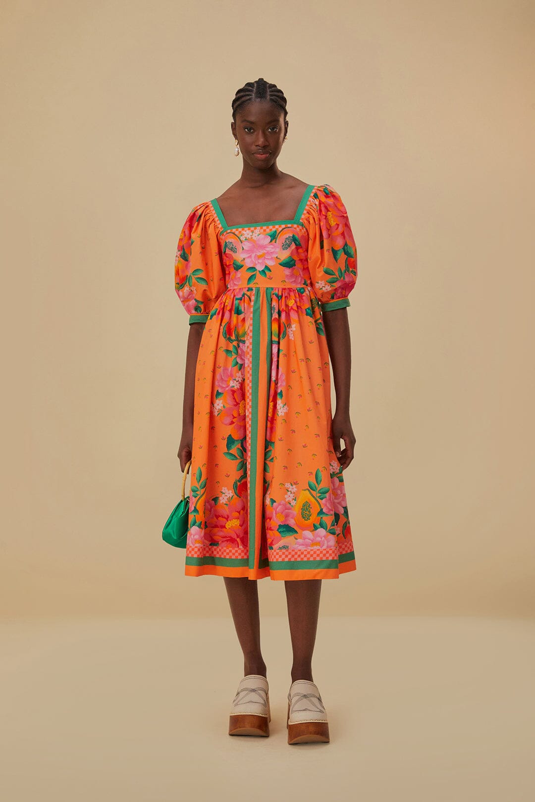 Fruit Garden Scarf Orange Midi Dress