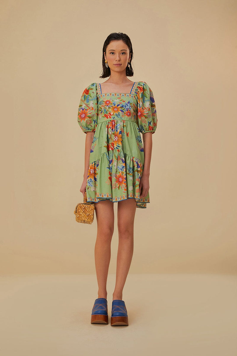 green emerald velvet dress Farm Rio Women's Bright Yard Mini Dress main image 1