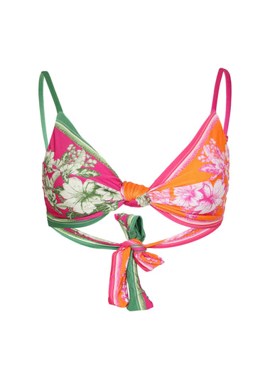 Floral Elegance Mixed Scarves Knot Multicolour Bikini Top