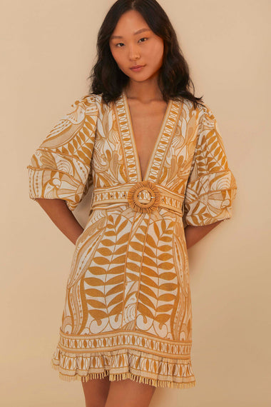 Lace Nature Mini Dress Short Sleeve Off-White