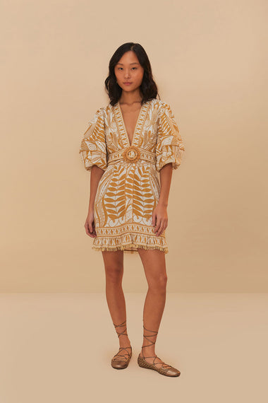 Lace Nature Mini Dress Short Sleeve Off-White