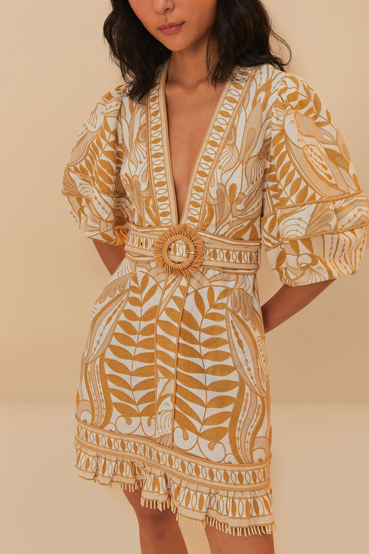 Load image into Gallery viewer, Lace Nature Mini Dress Short Sleeve Off-White
