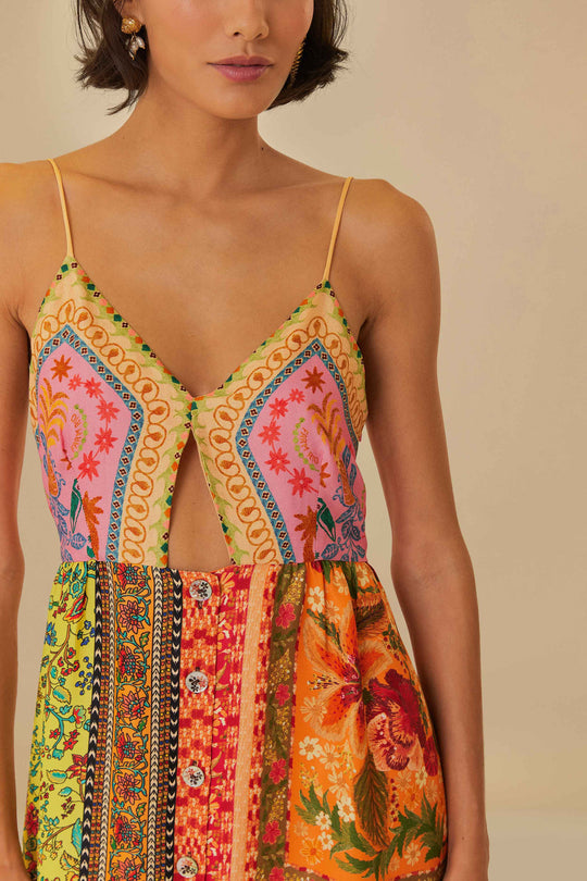 Mixed Scarves Multicolour Midi Dress