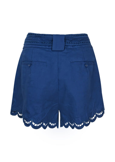 Navy Blue Richelieu Belted Linen Shorts