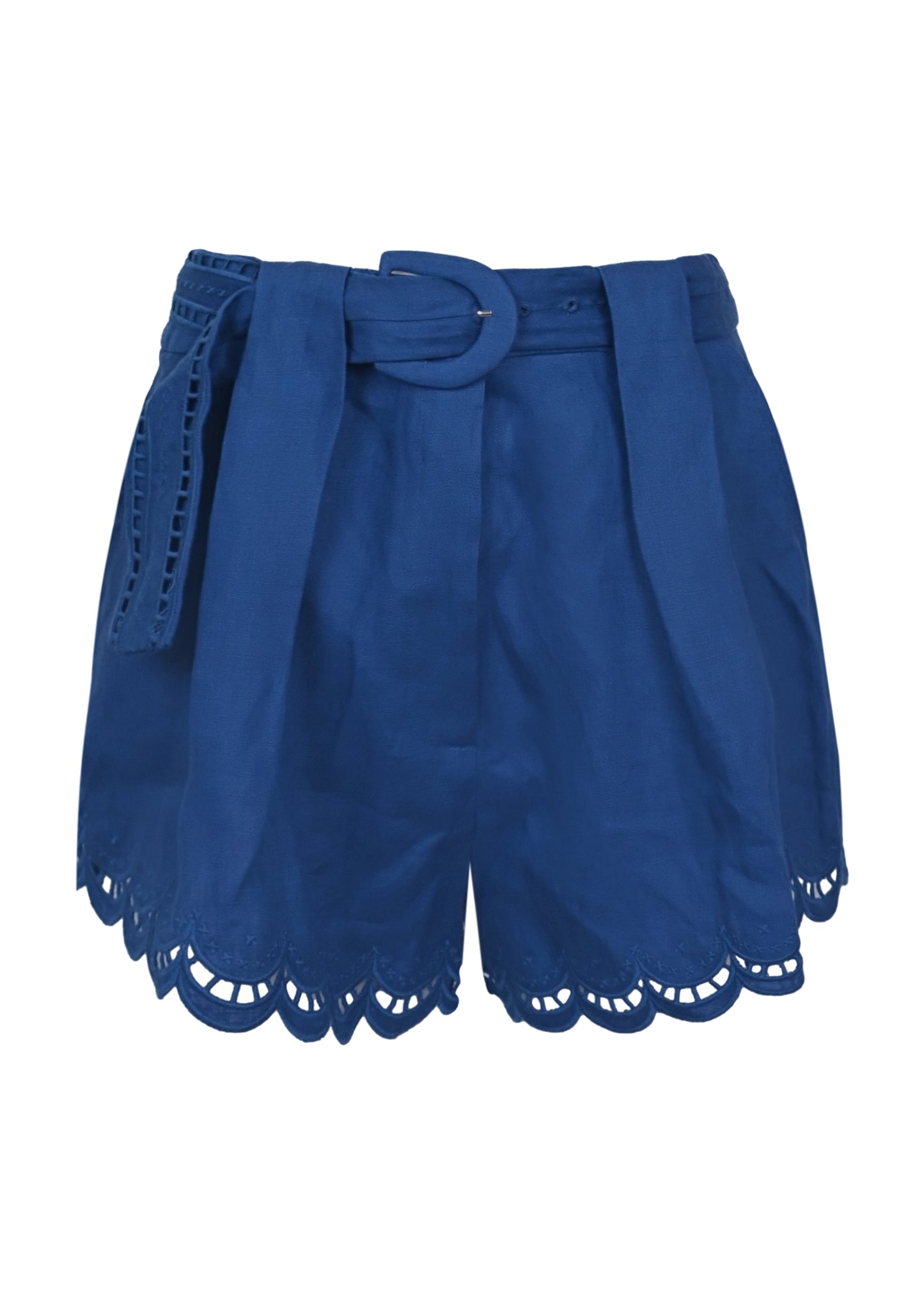 Load image into Gallery viewer, Navy Blue Richelieu Belted Linen Shorts
