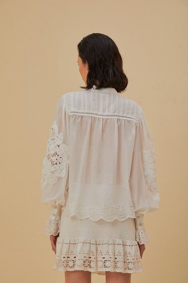 Off White Long Sleeve Blouse - Top