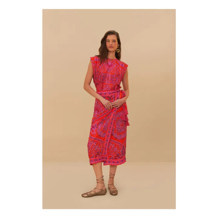 Load image into Gallery viewer, Paisley Scarf Red Midi Skirt
