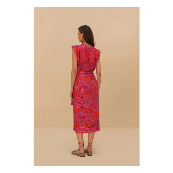 Load image into Gallery viewer, Paisley Scarf Red Midi Skirt
