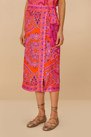 Paisley Scarf Red Midi Skirt