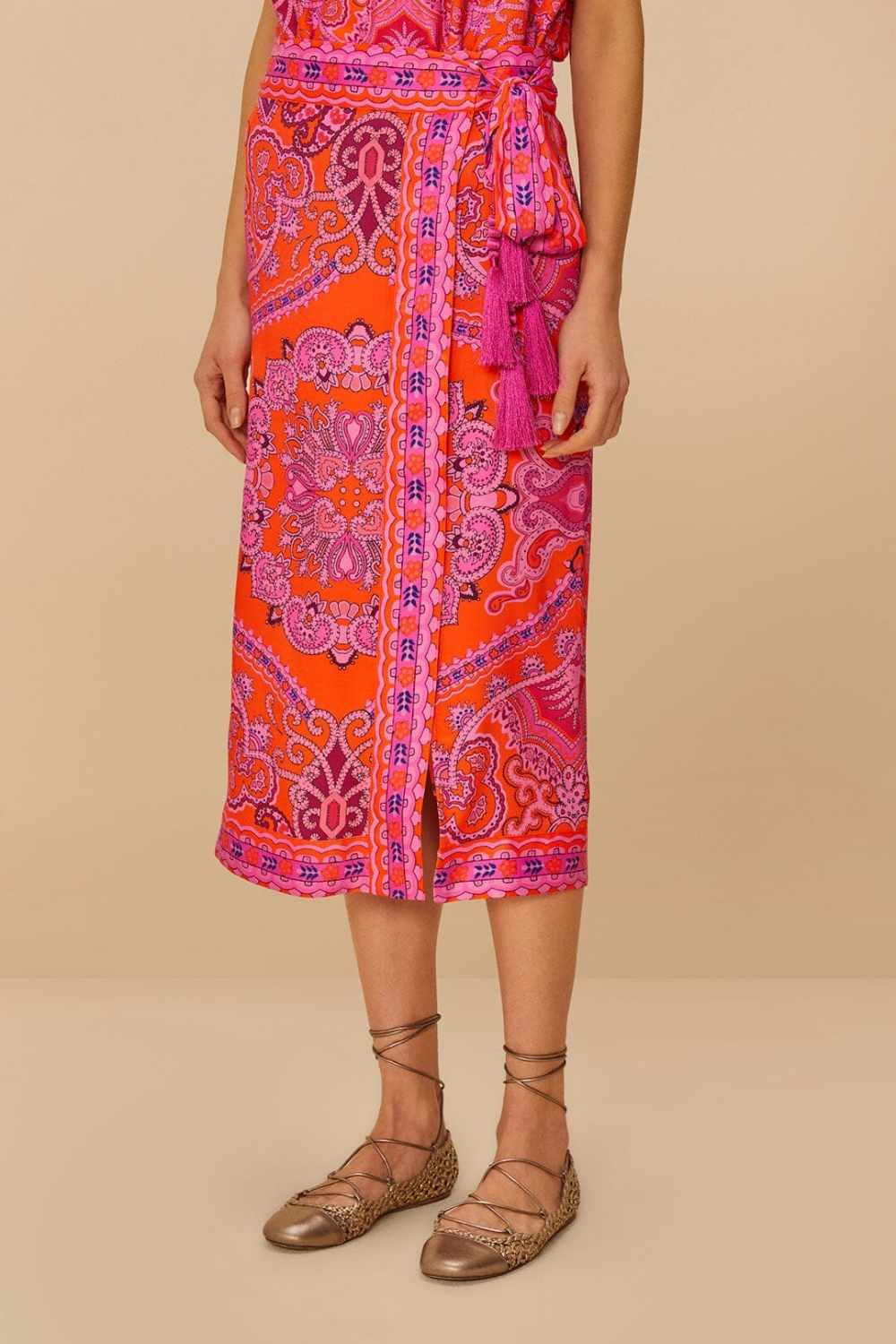 Paisley Scarf Red Midi Skirt