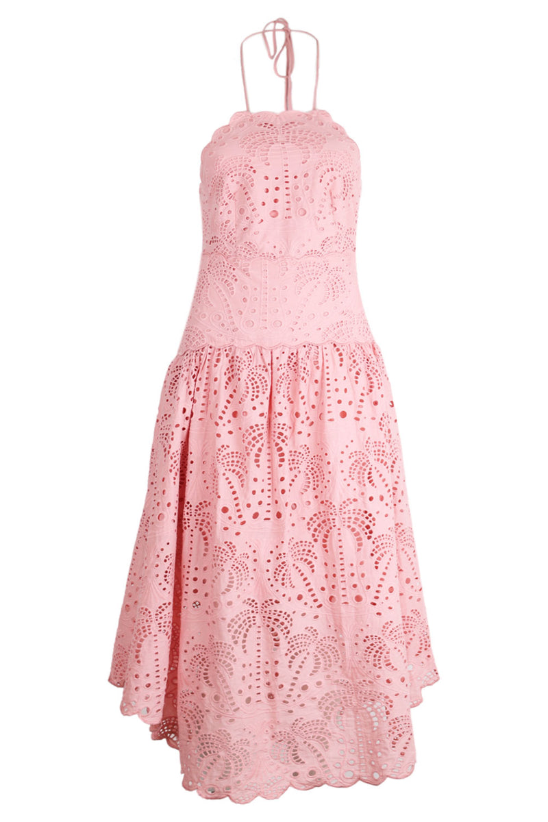 Palm Tree Eyelet Blush Pink Midi Dress Sleeveless