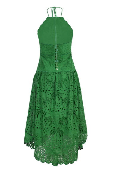 Palm Tree Eyelet Green Midi Dress Sleeveless