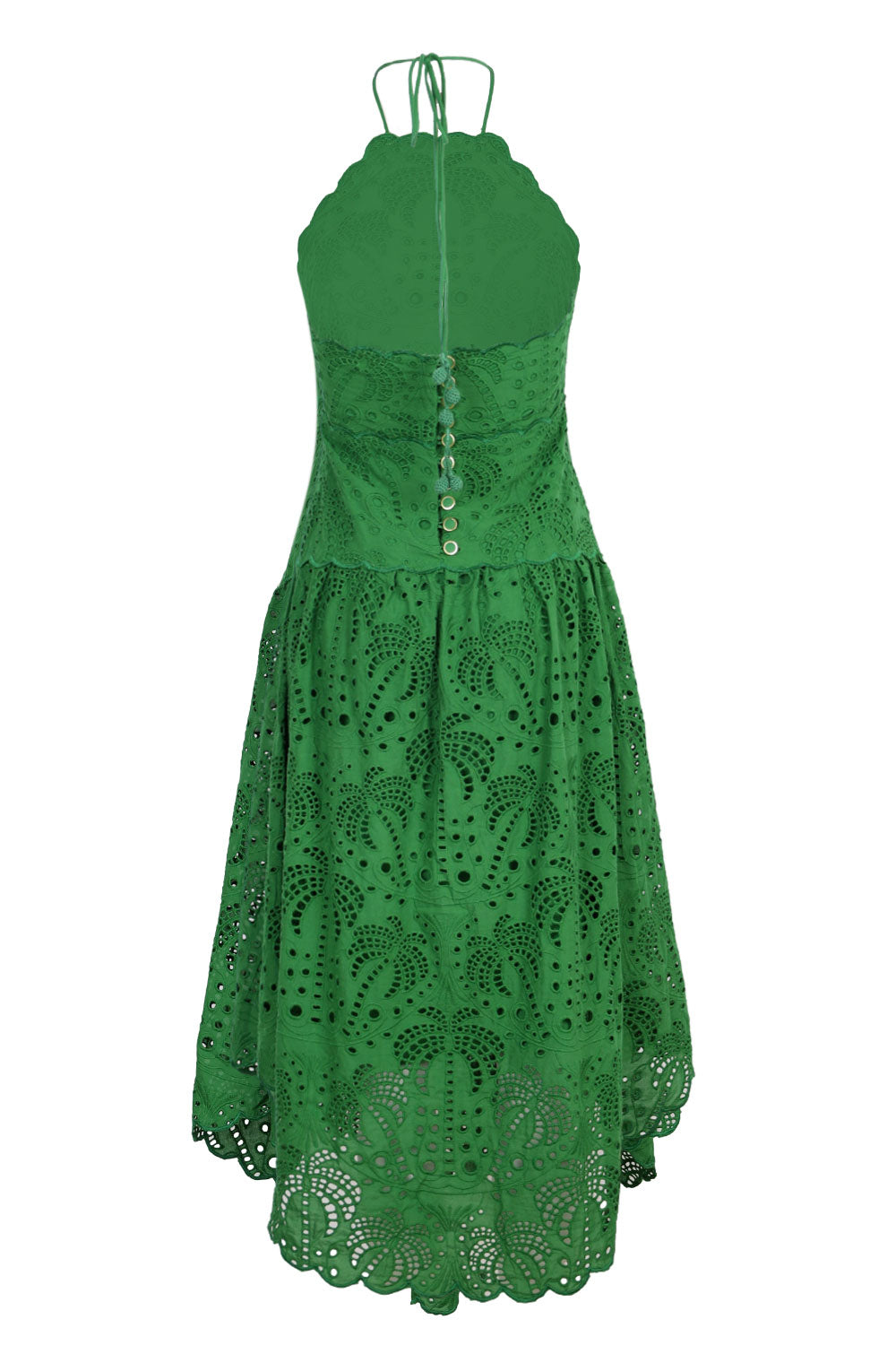 Load image into Gallery viewer, Palm Tree Eyelet Green Midi Dress Sleeveless
