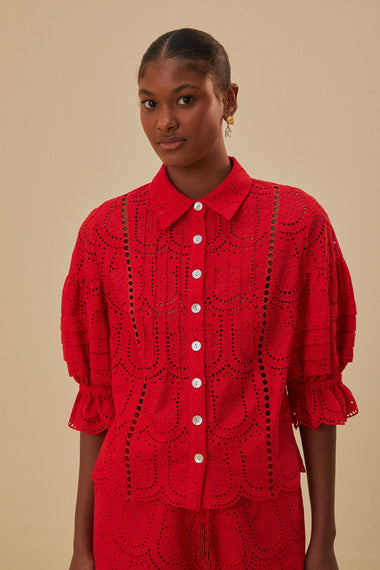 Pineapple Eyelet Red Blouse - Top
