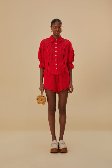 Pineapple Eyelet Red Blouse - Top