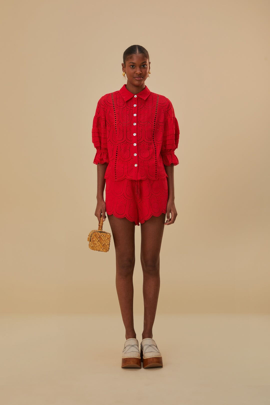 Load image into Gallery viewer, Pineapple Eyelet Red Blouse - Top
