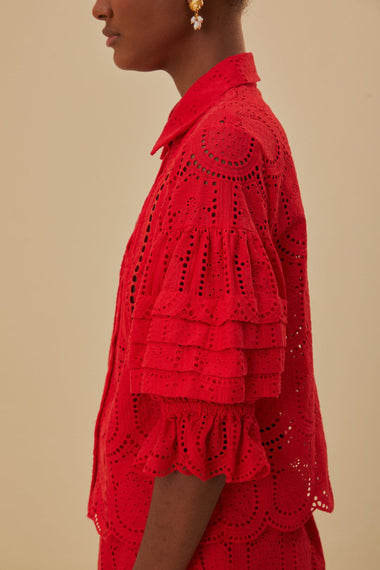 Pineapple Eyelet Red Blouse - Top